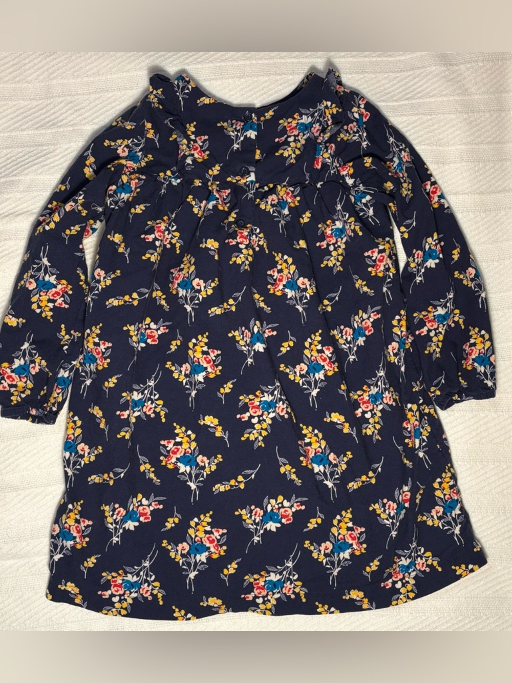 Baby Gap Factory Navy Floral Girls Long-sleeve Dress Size 5Y Ruffle 3 Buttons